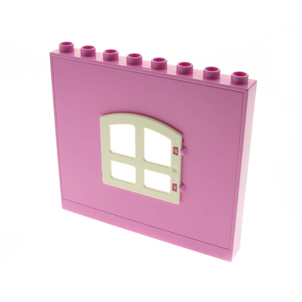 1x Lego Duplo Wand Element B-Ware abgenutzt 1x8x6 hell rosa Fenster weiß 11335