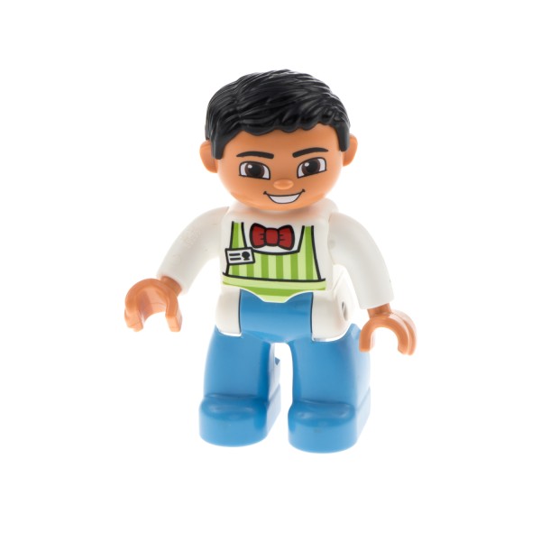 1x Lego Duplo Figur Mann hell blau Hemd weiß Schürze Verkäufer 47394pb182a