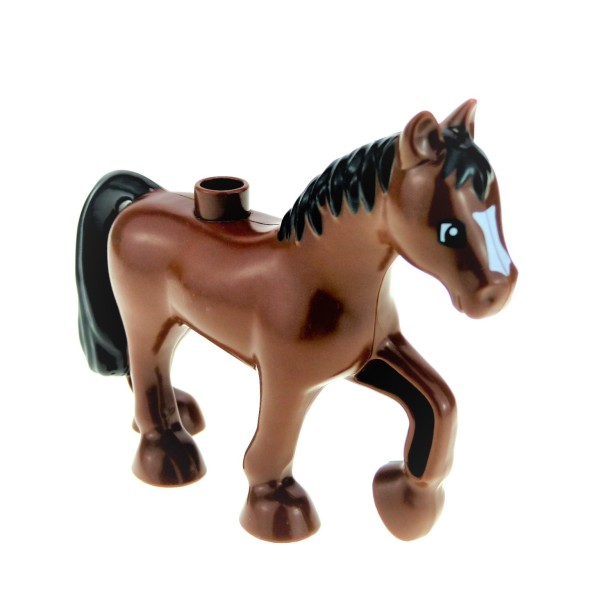 1x Lego Duplo Tier Pferd reddish braun schwarz Blesse weiß Stute 4974 5376pb01