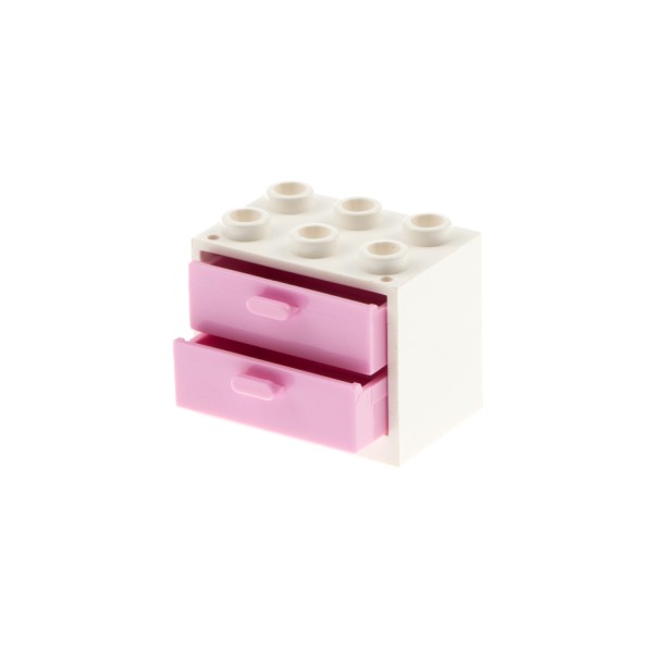 1x Lego Schrank weiß 2x3x2 mit Schubladen hell pink Noppen leer 4536 92410 4532b