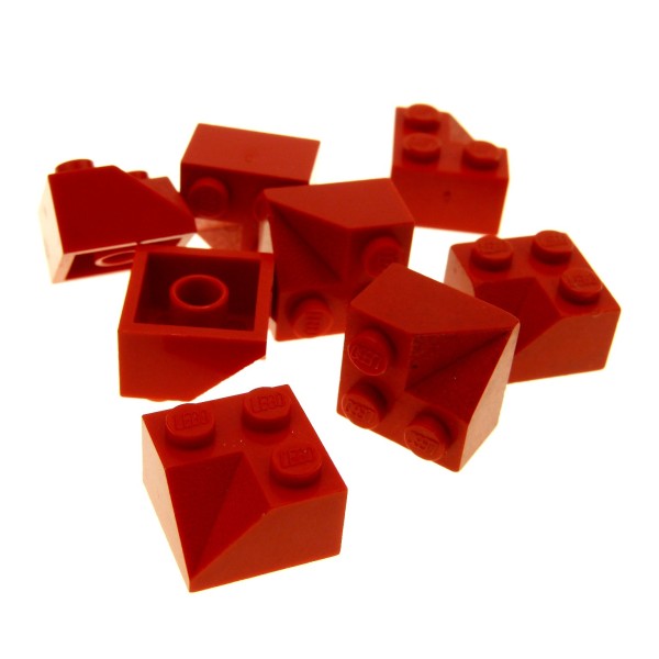 8x Lego Dachstein 2x2 45° B-Ware abgenutzt rot rau Doppel Convex schräg 3046a