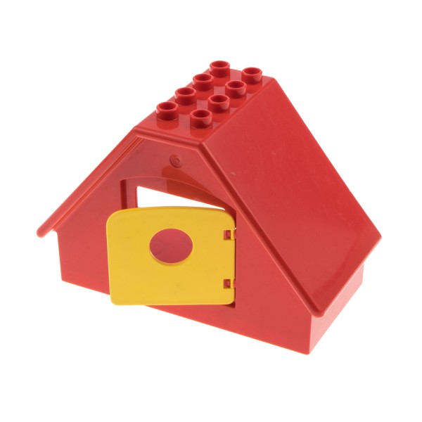 1x Lego Duplo Gebäude 4x8x5 rot B-Ware abgenutzt Dach mit Fenster gelb 31441