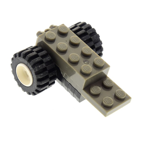 1 x Lego System Rückzieh Motor schwarz alt-dunkel grau 6x2x1 2/3 mit Räder schwarz weiss Aufziehmotor Pullback Racers Auto 41861c01