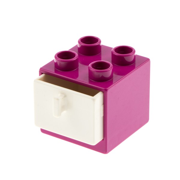 1x Lego Duplo Möbel Schrank 2x2x1.5 magenta Schublade weiß Kommode 4891 4890