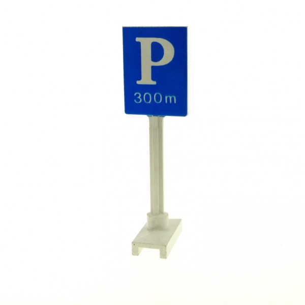 1x Lego Verkehr Schild Rechteck weiß blau bedruckt Parken 300 m Parkplatz 675p01