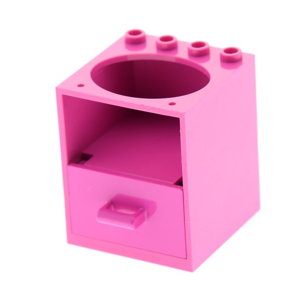 1 x Lego System Schrank dunkel pink rosa 4x4x4 mit Schublade dunkel pink rosa 4x4x4 Spüle Unterschrank für Waschbecken Belville Set 5874 5876 6198 6197