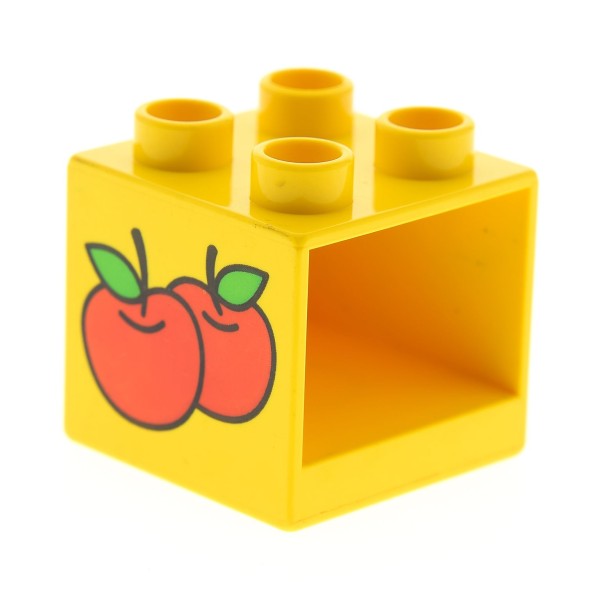 1x Lego Duplo Möbel Schrank gelb 2x2x1.5 bedruckt Apfel Äpfel 2281 4890px1