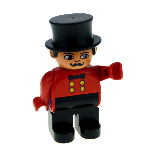1x Lego Duplo Figur Mann schwarz rot Zirkus Direktor Fliege Zylinder 4555pb036