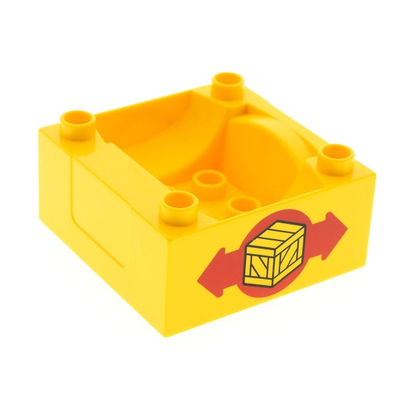 1 x Lego Duplo Eisenbahn Führerhaus gelb 4 x 4 bedruckt Kiste Pfeile Zug E Lok Cockpit Aufsatz Unterteil für Set 10508 98456pb03
