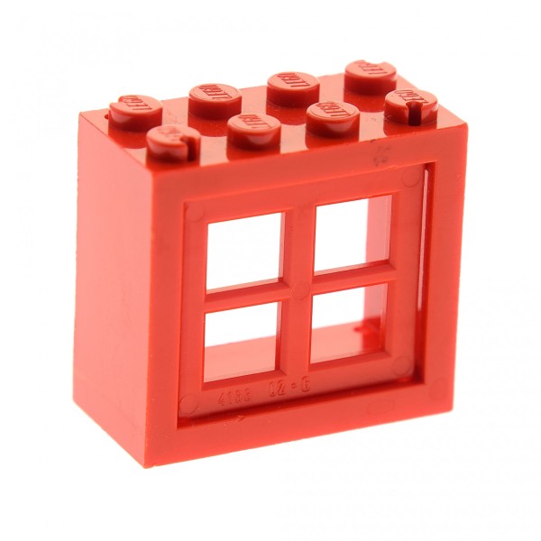 1x Lego Fenster Rahmen rot 2x4x3 Scheibe Gitter Fensterkreuz rot Haus 4132c01