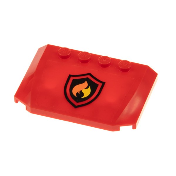 1x Lego Motorhaube 4x6 2/3 rot Sticker Feuerwehr Wappen Auto Dach 52031pb054