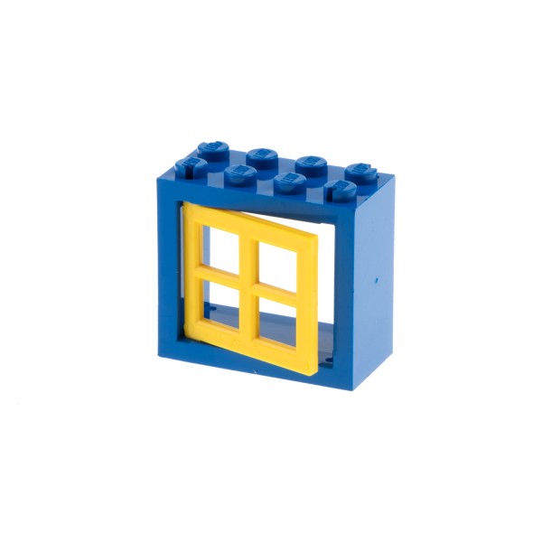 1x Lego Fenster Rahmen 2x4x3 blau Scheibe Fensterkreuz gelb 4133 4132c02