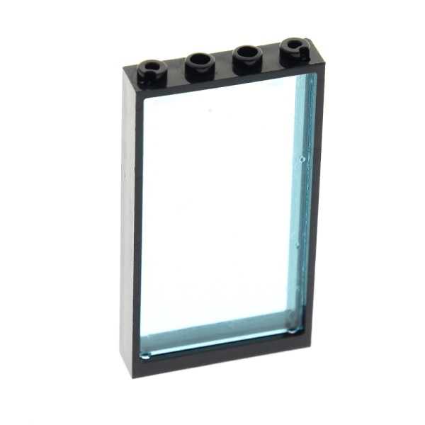 1x Lego Fenster Rahmen schwarz Scheibe transparent blau Noppen leer 57895 60596