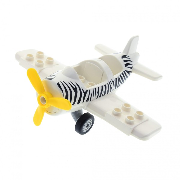 1x Lego Duplo Flugzeug weiß B-Ware abgenutzt Zebra Streifen 62681c01pb01