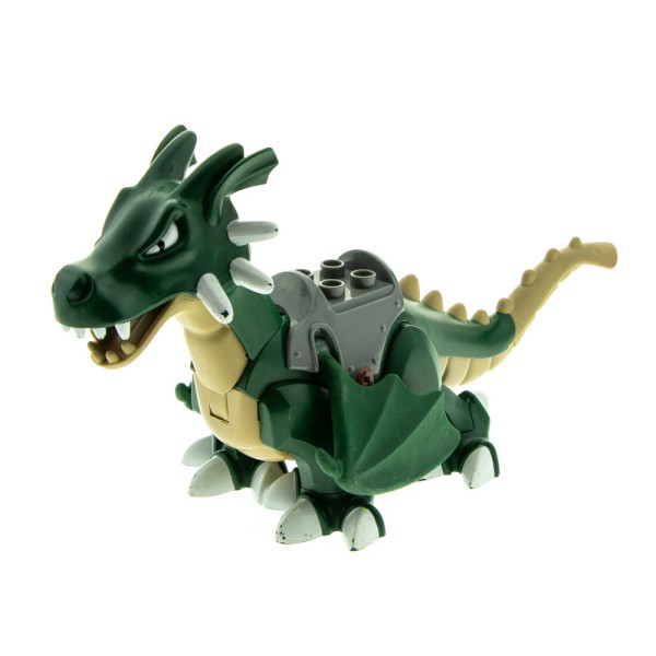 1x Lego Duplo Tier Drachen B-Ware abgenutzt dunkel grün beige Sattel 5334c01pb03
