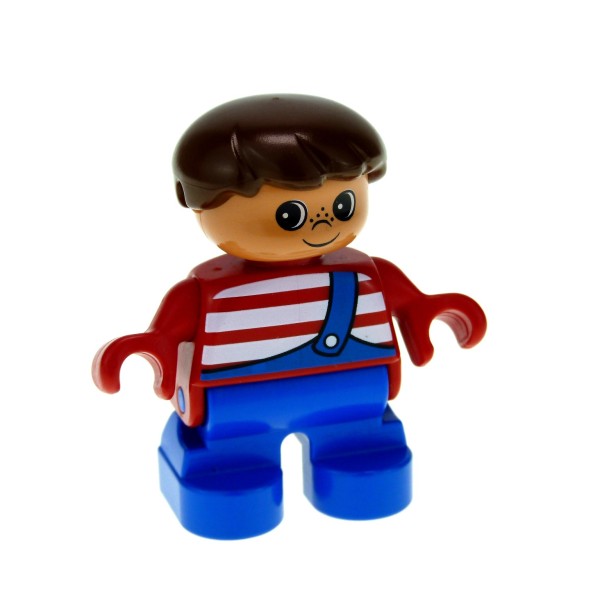 1x Lego Duplo Figur Kind Junge blau Pullover rot weiß Sommersprossen 6453pb004