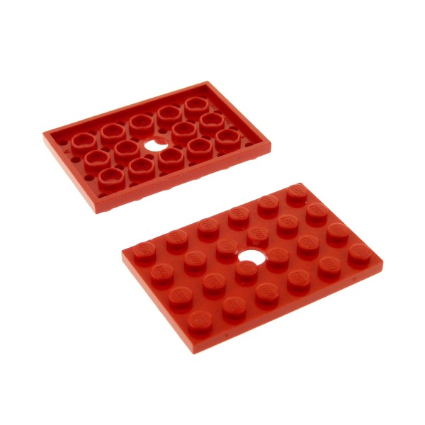 LEGO 4 x System Bauplatte rot 4x6 6x4 mit Loch pat pend red plate with hole 