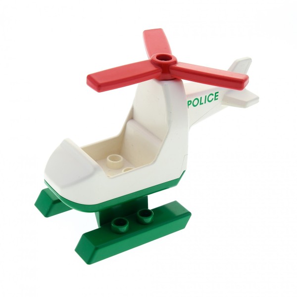 1x Lego Duplo Hubschrauber weiß Police grün Kufen grün Propeller rot duphelipb03