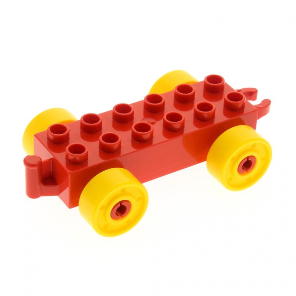 1x Lego Duplo Anhänger 2x6 rot Rad gelb Schiebe Zug Kupplung offen 11248c01