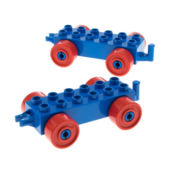 2x Lego Duplo Anhänger 2x6 blau Reifen Rad rot Auto Kupplung offen Zug 2312c02