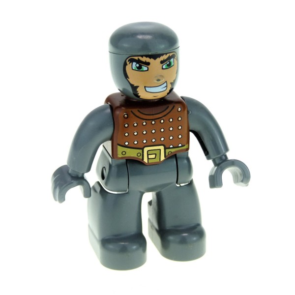 1x Lego Duplo Figur Ritter grau braun Gürtel Augen grün 47394pb053
