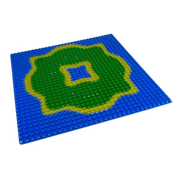 1x Lego Bau Platte B-Ware abgenutzt 32x32 Insel grau bedruckt blau 3811pb02