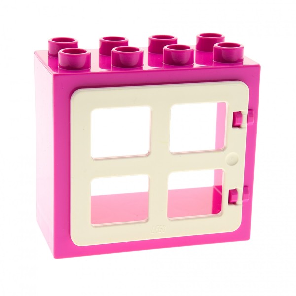 1x Lego Duplo Fenster Tür Rahmen 2x4x3 pink rosa 4 Scheiben weiß 90265 61649