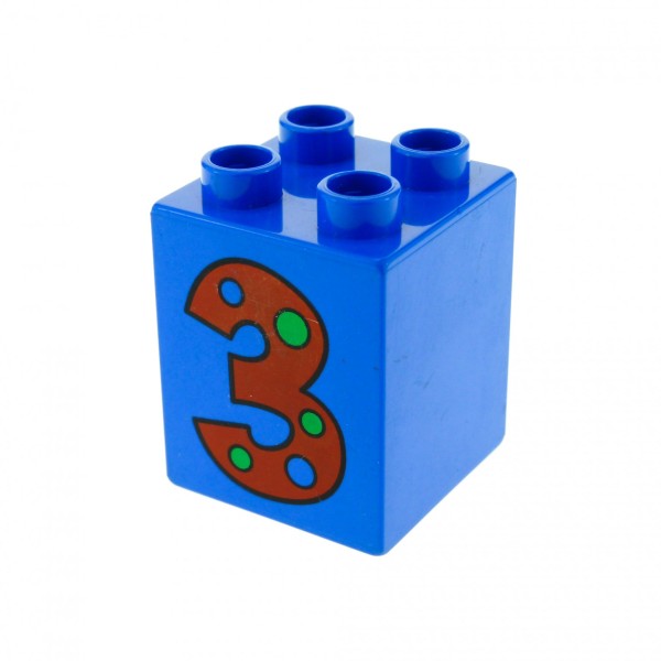 1x Lego Duplo Motiv Bau Stein blau 2x2x2 hoch bedruckt Nr. 3 Punkte 31110pb011