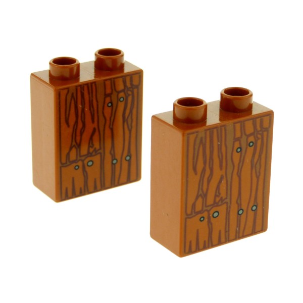 2x Lego Duplo Motivstein dunkel orange bedruckt Holz Latten Bau Stein 4066pb086