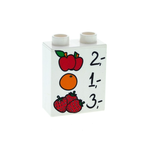 1x Lego Duplo Motivstein 1x2x2 weiß Apfel Orangen Erdbeeren 4611021 4066pb387