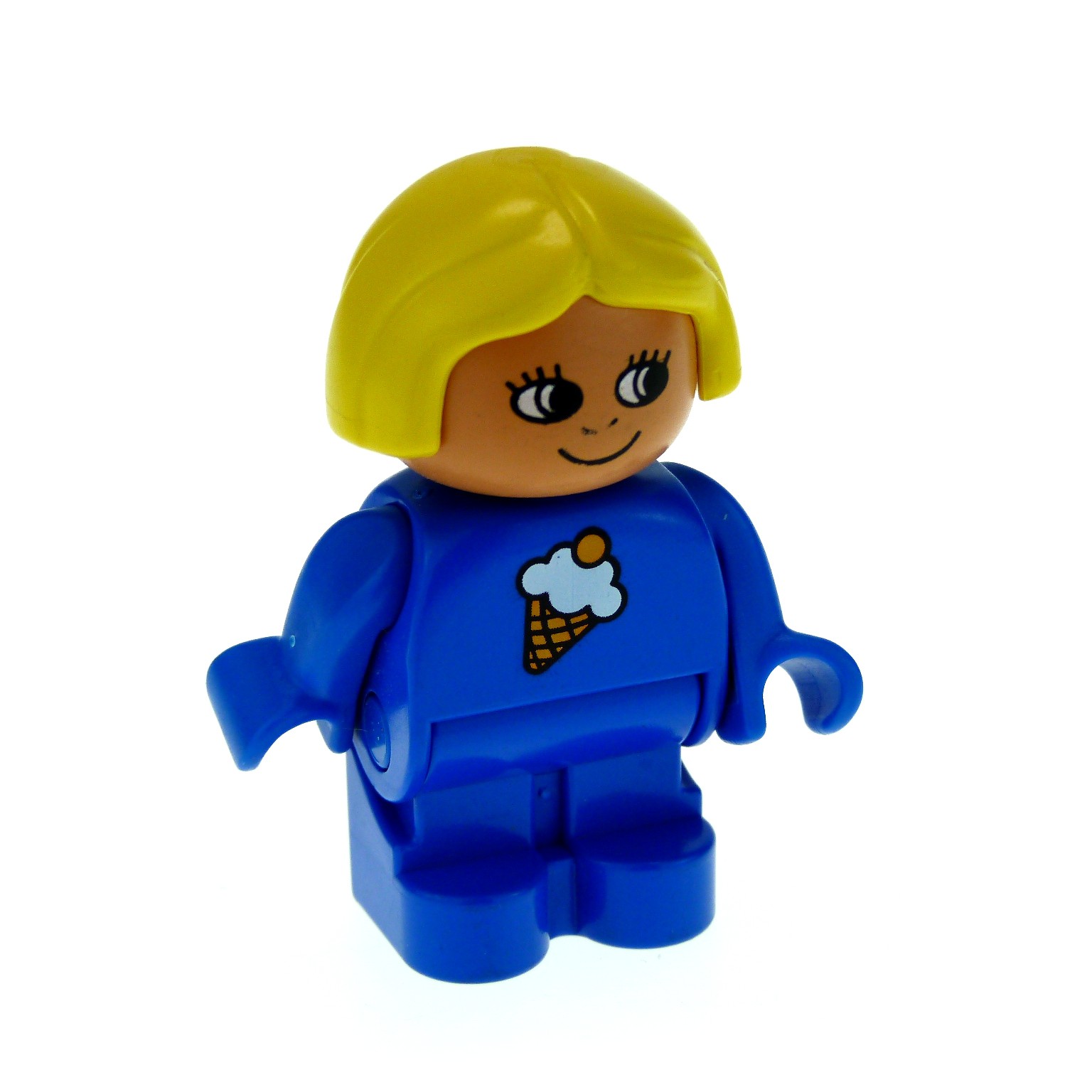 1 x Lego Duplo Figur Kind Mädchen blau Aufdruck Eis gelb 4943pb009