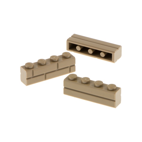 3x Lego Bau Stein modifiziert 1x4x1 dunkel beige Ziegel Mauerwerk 6218456 15533