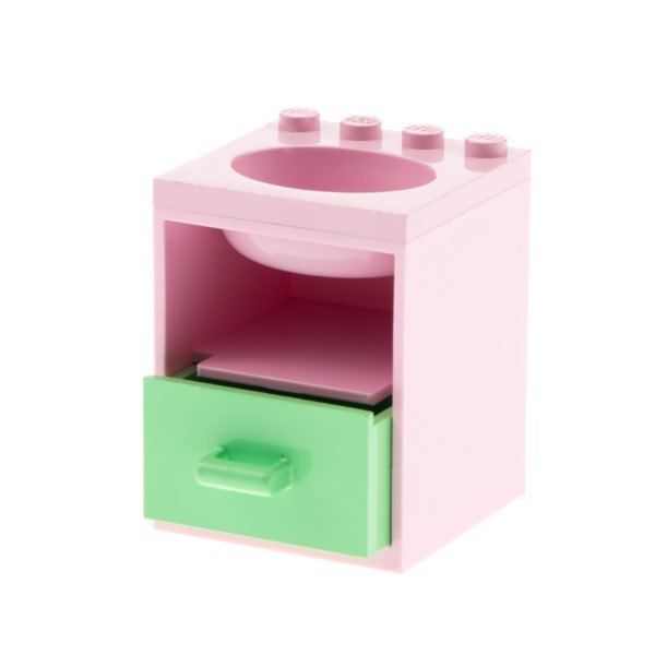 1x Lego Belville Schrank 4x4x4 pink Schublade hellgrün Spüle rosa 6195 6198 6197