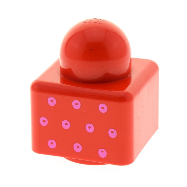 1x Lego Duplo Primo Baby Bau Stein rot 1x1 bedruckt 10 Ringe pink 31000pb17