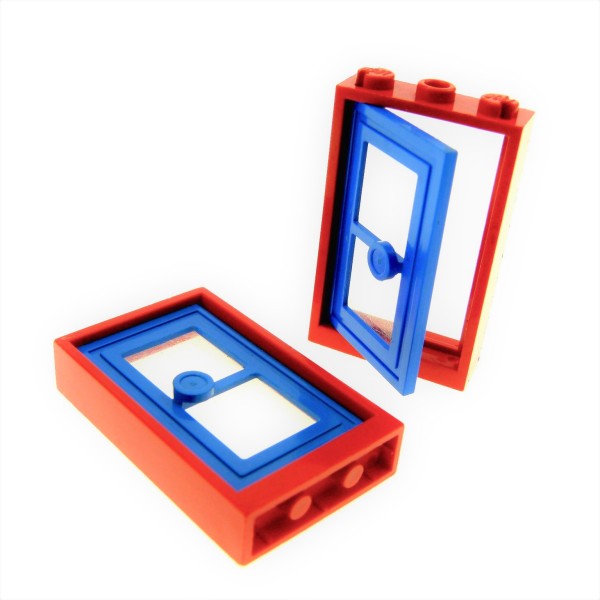 2x Lego Tür Rahmen 1x3x4 rot Tür Blatt blau Zarge Haus Fenster Scheibe 7930 3579