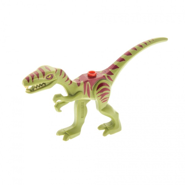 1x Lego Tier Dinosaurier Coelophysis oliv grün Streifen dunkel rot 98166pb02
