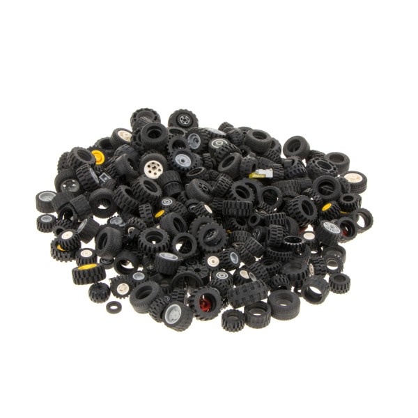 1 kg Lego Räder Großpack Set Reifen Felgen klein schwarz Auto Rad Mischung