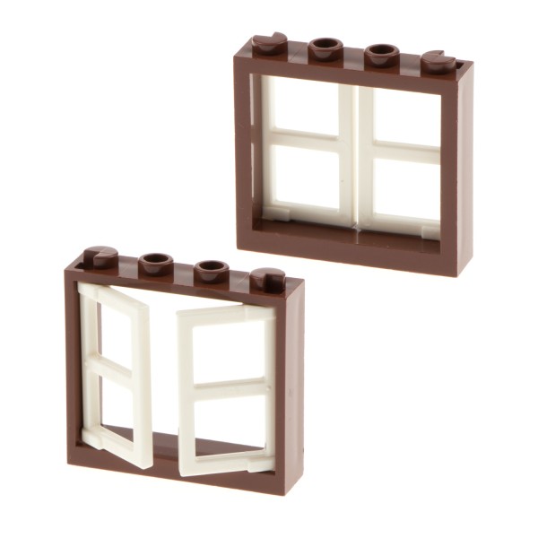 2x Lego Fenster Rahmen 1x4x3 rot braun 2 Flügel 1x2x3 weiß dick 60608 60594