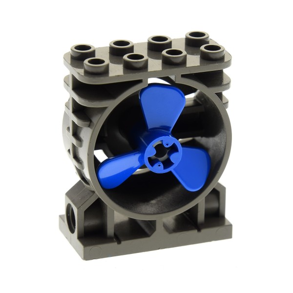 1x Lego Motorblock 2x4x4 alt-dunkel grau 3 Blatt Rotor blau 7313 6041 30535