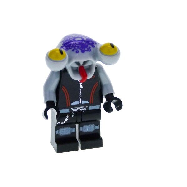 1 x Lego System Figur Space Police 3 Alien - Squidtron Torso schwarz bedruckt Leder Jacke Kopf große Augen Zunge neu-hell grau sp111