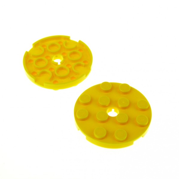2x Lego Bau Platte rund 4x4 gelb mit Loch Stein Scheibe Rundplatte 4515349 60474