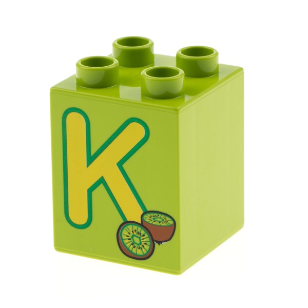 1x Lego Duplo Motiv Stein lime grün 2x2x2 bedruckt Buchstabe K Kiwi 31110pb053