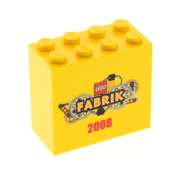 1 x Lego System Bau Stein gelb 2x4x3 bedruckt LEGO Fabrik 2008 (Schrift gelb ) Motivstein 30144pb048