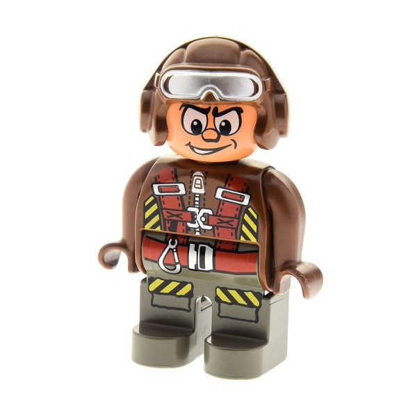 1x Lego Duplo Figur Mann grau braun Action Wheeler Toolo Pilot 9203 4555pb153