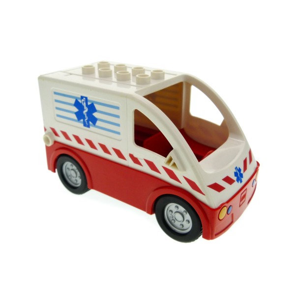 1x Lego Duplo Fahrzeug Auto Krankenwagen rot weiß mit Klappe 58234c06pb01