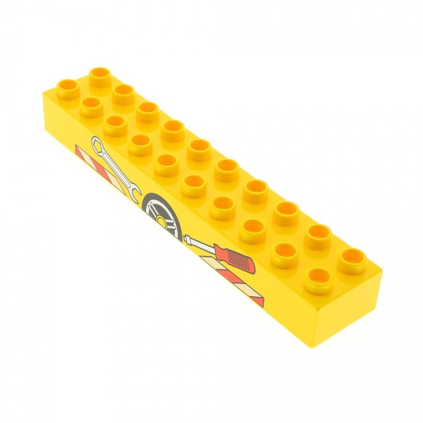 1x Lego Duplo Bau Stein 2x10 gelb bedruckt Werkzeug Set 5641 4547766 2291pb05