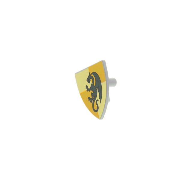 1 x Lego System Figuren Schutz Schild Rüstung neu-hell grau dreieckig gelb Wappen Drachen dunkel grün für Knights Kingdom Ritter 7946 7189 7947 4586334 3846pb28
