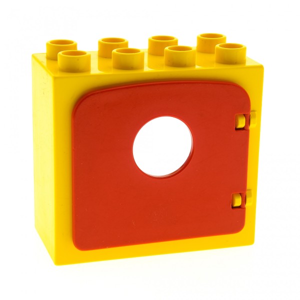 1 x Lego Duplo Haus Fenster Tür Rahmen gelb flach Clip Halter Rückseite Ausschnitt gross 2x4x3 Klappe Loch klein Bullauge rot dupdoor1 4253