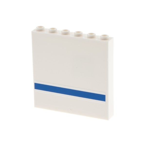 1x Lego Mauerteil 1x6x5 weiß Sticker Außenseite Streifen blau Panele 59349pb036