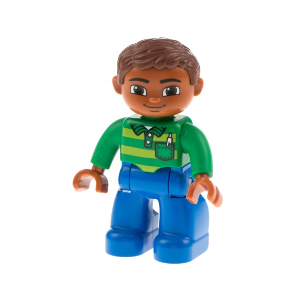 1x Lego Duplo Figur Mann blau Pullover grün Stift Haare Augen braun 47394pb191